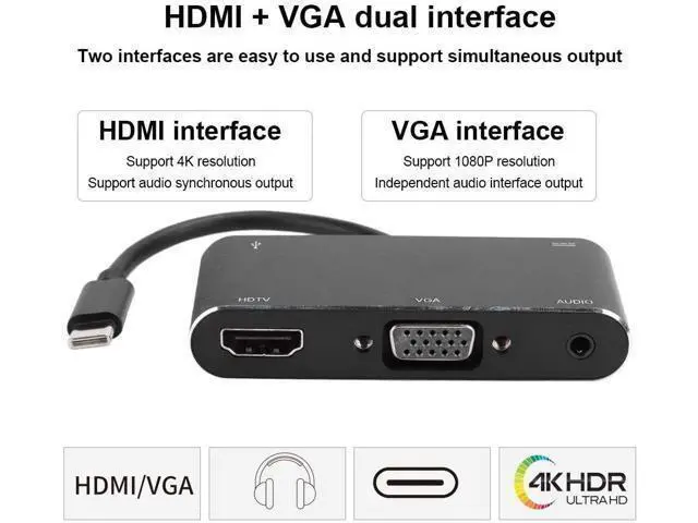 Alt view image 4 of 7 - USB Docking Station, Type-C Docking Station Support HD 4K 1080P Resolution for Mobile Phone Computer, Interface for HDMI/VGA 3.2mm Audio/USB3.0/YSB-C
