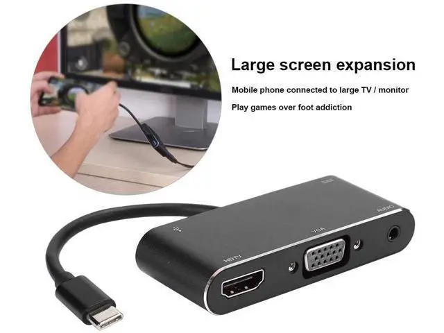 Alt view image 3 of 7 - USB Docking Station, Type-C Docking Station Support HD 4K 1080P Resolution for Mobile Phone Computer, Interface for HDMI/VGA 3.2mm Audio/USB3.0/YSB-C