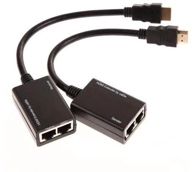 Alt view image 3 of 6 - 2PCS/Set HDMI Over RJ45 CAT5e CAT6 Cable LAN Ethernet Balun Extender Repeater 1080p 3D 30M