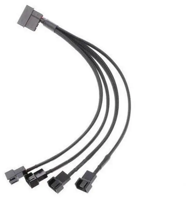 Alt view image 2 of 6 - New 1 To 4 Way Y-Splitter Sleeved 4-Pin Molex Fan Male To 4x 3-Pin/4-Pin PWM Male Connector For Fan Extension Adapter Cables
