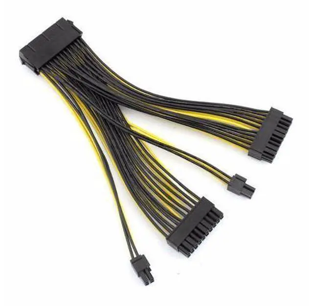 Alt view image 5 of 6 - 20+4Pin Dual PSU Power Supply Cable 24Pin ATX Motherboard Adapter Connector Extension Cables 18AWG Line for Mining Miner 20cm