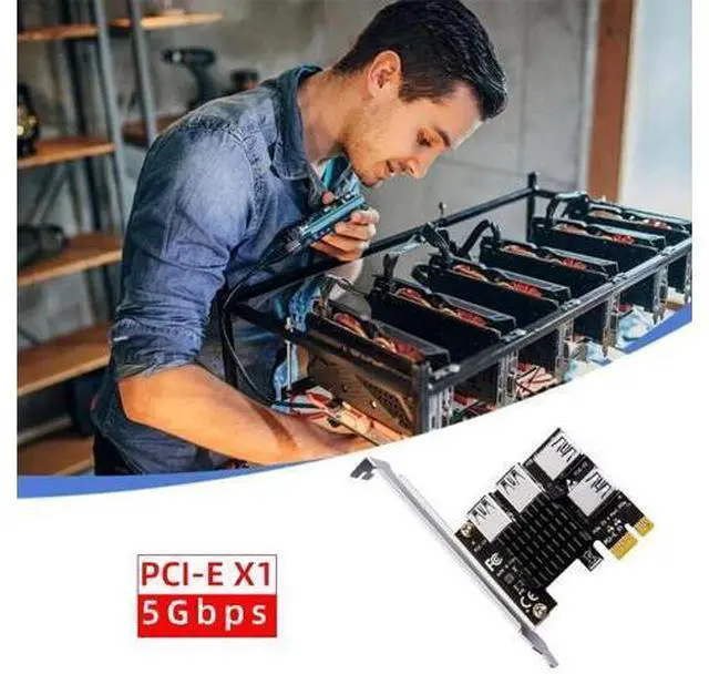 Alt view image 2 of 6 - PCIE 1 to 4 Riser Card PCI-E 1X to 4 Riser USB 3.0 5Gb Multiplier Hub PCI Express X16 Riser for Video Card for BTC Miner Mining