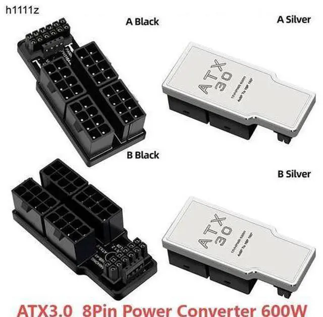 Alt view image 2 of 7 - ATX3.0 Power Adapter Connector 4X 8Pin Female to Male 12VHPWR 12+4P 600W 180° Angled for RTX4090/RTX4080 16GB/12GB Graphics Card(A Silver)