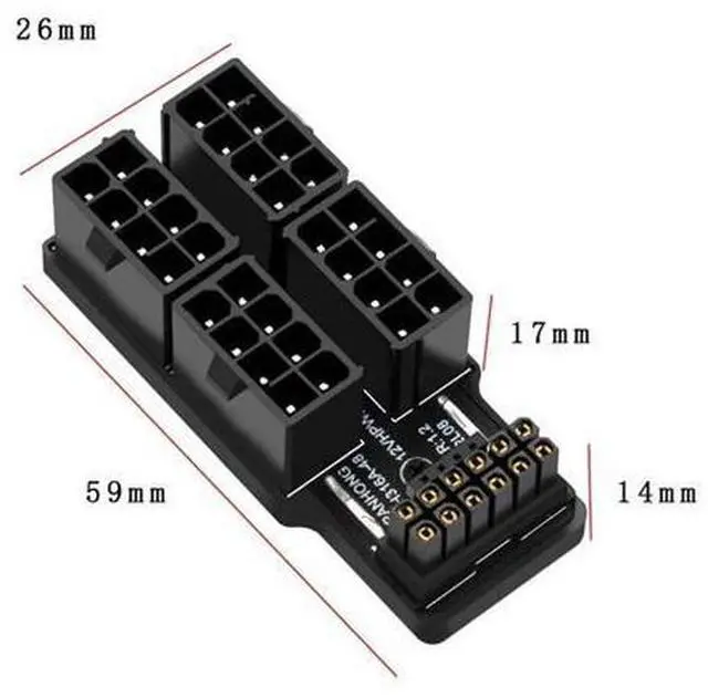 Alt view image 7 of 7 - ATX3.0 Power Adapter Connector 4X 8Pin Female to Male 12VHPWR 12+4P 600W 180° Angled for RTX4090/RTX4080 16GB/12GB Graphics Card(A Silver)