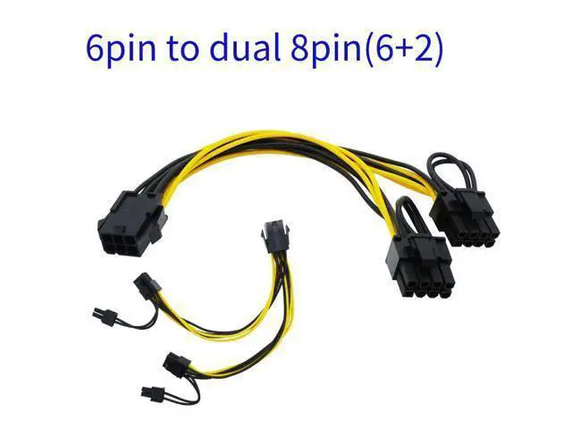 Alt view image 2 of 5 - CPU 8pin to 2-port PCIE 8pin Dual PCI-Express 6+2pin Y Splitter Miner GPU Graphics Card Power Supply Cable Cord 18AWG 20CM (6Pin to Dual 8Pin)