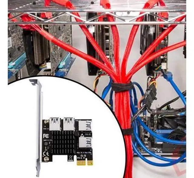 Alt view image 3 of 6 - PCIE 1 to 4 Riser Card PCI-E 1X to 4 Riser USB 3.0 5Gb Multiplier Hub PCI Express X16 Riser for Video Card for BTC Miner Mining