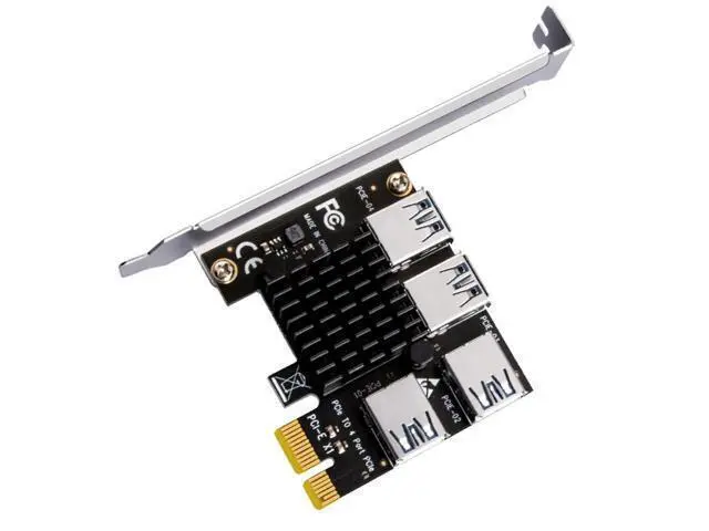 Alt view image 6 of 6 - PCIE 1 to 4 Riser Card PCI-E 1X to 4 Riser USB 3.0 5Gb Multiplier Hub PCI Express X16 Riser for Video Card for BTC Miner Mining