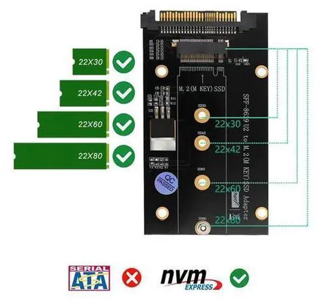 Alt view image 4 of 6 - Add On Cards U.2 SFF-8639 to M2 SSD Adapter U.2 to M.2 NVME SSD M Key Expansion Card Board for 2230 2242 2260 2280 M2 SSD