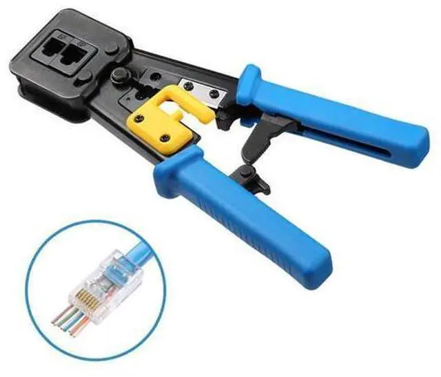 Main image of RJ45 Crimp Tool Pass Through Cat5 Cat5e Cat6 Crimping Tool for RJ45/RJ12 Regular and End-Pass-Through connectors