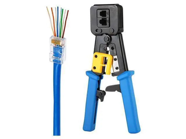 Alt view image 3 of 7 - RJ45 Crimp Tool Pass Through Cat5 Cat5e Cat6 Crimping Tool for RJ45/RJ12 Regular and End-Pass-Through connectors