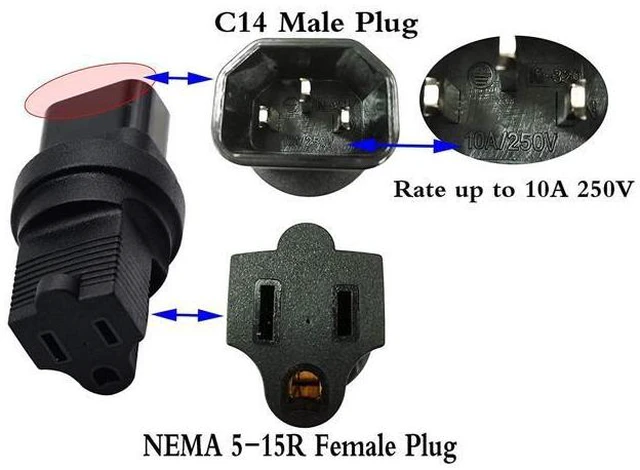 Alt view image 3 of 7 - 3 prong USA C14 to NEMA 5-15R Plug Power Adapter for Standard Computer Power Adapter 10A/250V (IG-320) (NEMA 5-15R to IEC 60320-C14)(2 pack)