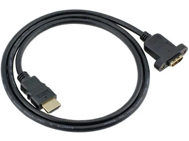 Alt view image 6 of 7 - Bluwee HDMI Extension Cable High Speed HDMI Male to Female Extension Wire Cord HDMI Extender w/Screw Nut for Panel Mount - Gold Plated Plugs Black (5FT)