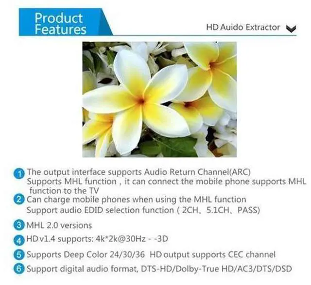 Alt view image 2 of 7 - HD 2.0 Audio Extractor Support 4K 60Hz YUV 4:4:4 and HDR HD to Optical SPDIF Analog RCA L/R 3.5mm Converter