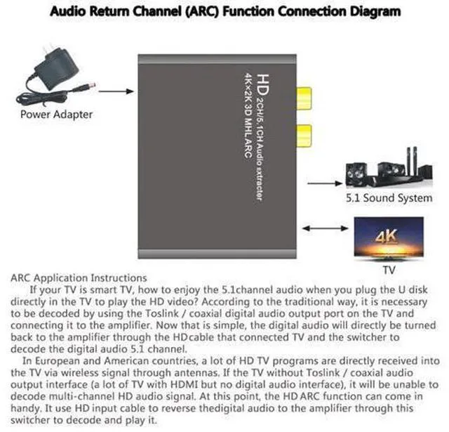 Alt view image 4 of 7 - HD 2.0 Audio Extractor Support 4K 60Hz YUV 4:4:4 and HDR HD to Optical SPDIF Analog RCA L/R 3.5mm Converter