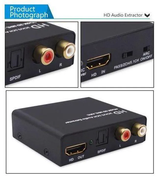 Alt view image 7 of 7 - HD 2.0 Audio Extractor Support 4K 60Hz YUV 4:4:4 and HDR HD to Optical SPDIF Analog RCA L/R 3.5mm Converter