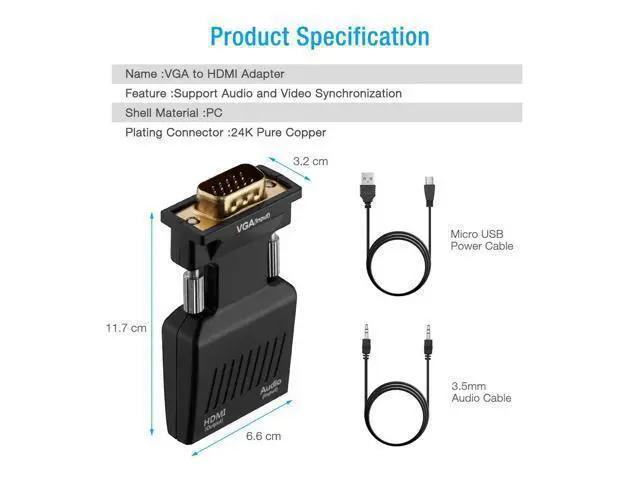 Alt view image 3 of 6 - VGA Male to HDMI Female Adapter Video HD 1080P Audio Converter Lot For PC Laptop