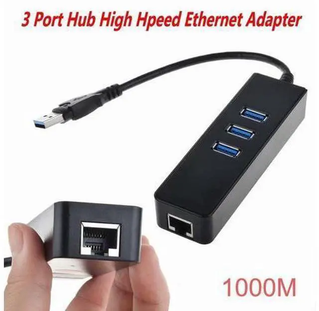 Alt view image 5 of 5 - New 3 Port USB 3.0 Hub 10/100/1000 Mbps RJ45 Gigabit Ethernet LAN Wired Network Adapter