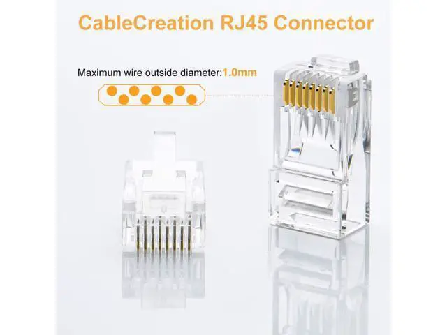 Alt view image 3 of 7 - Cat6 RJ45 Ends, CableCreation 50-Pack Cat6 Connector, Cat6 / Cat5e RJ45 Connector, Ethernet Cable Crimp Connectors UTP Network Plug for Solid Wire and Standard Cable, Transparent