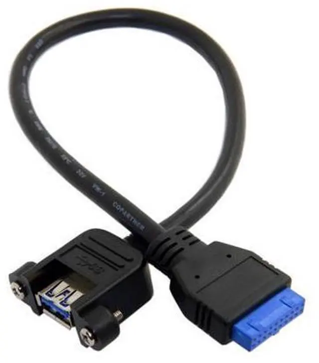 Alt view image 4 of 4 - CYDZ Female USB 3.0 Single Port A Screw Mount Type to Up Angled Motherboard Header 20pin Cable 25cm