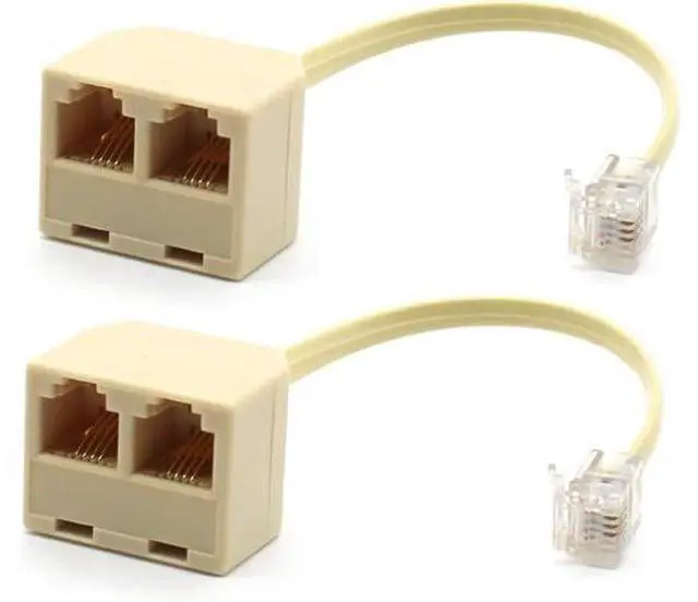 Main image of RJ11 Male to Dual Female 6P4C Splitter Connector Telephone Adapter Plug Cord Cable Male to 2 Female Converter Separator Cord for Landline (2 of Pack)
