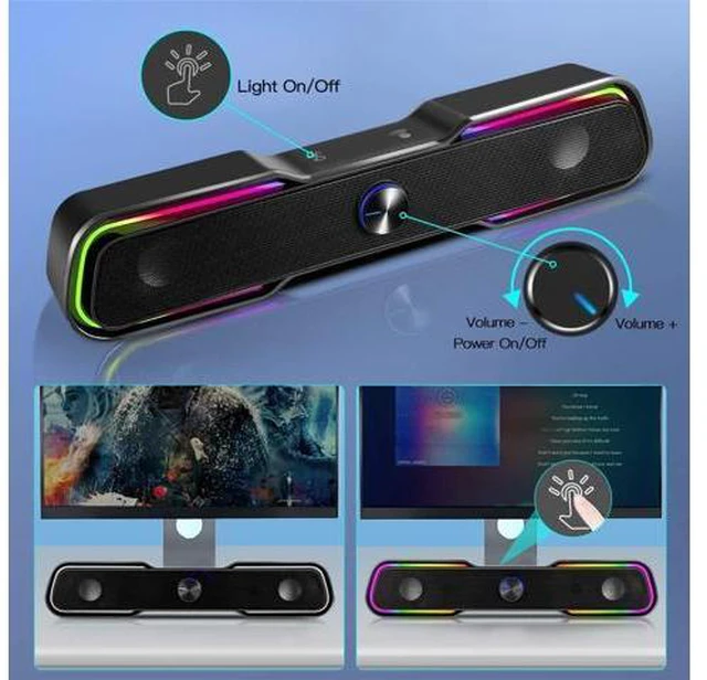 Alt view image 3 of 7 - Computer Speakers,ARCHEER PC RGB Gaming Speakers Wired Computer Soundbar Bluetooth 5.0 USB Powered Desktop Speakers with Stereo Bass LED Light for Desktop PC Laptop Tablet Smartphones (10W/Black)