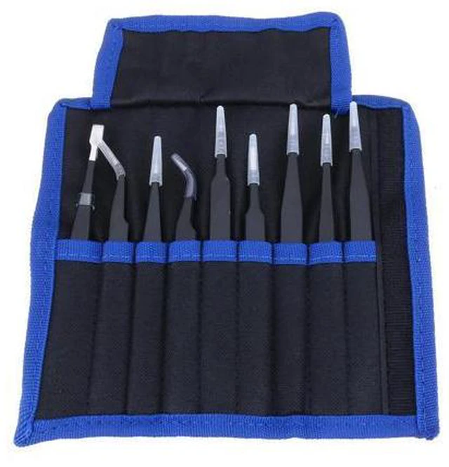 Main image of 9 Pcs ESD Tweezer Anti-static Stainless Steel Precision Tweezers for Electronics Nail Beauty