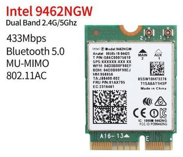 Main image of Dual Band 433Mbps Wireless For Intel AC 9462 9462NGW NGFF Key E Wifi Card 9462AC 8020.11ac Bluetooth 5.0 Laptop Windows 10