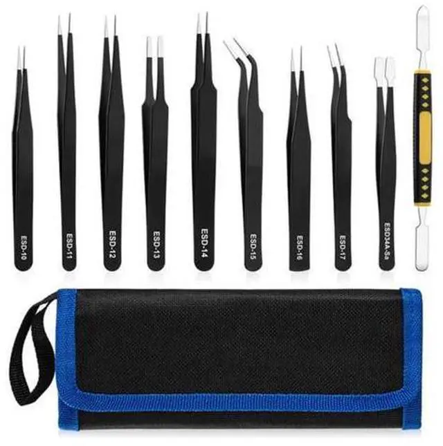 Main image of 10 Pcs Precision Tweezers Set, Premium Craft Tweezers Kit, Stainless Steel Electronic ESD Tweezers,Anti-Static Tweezers