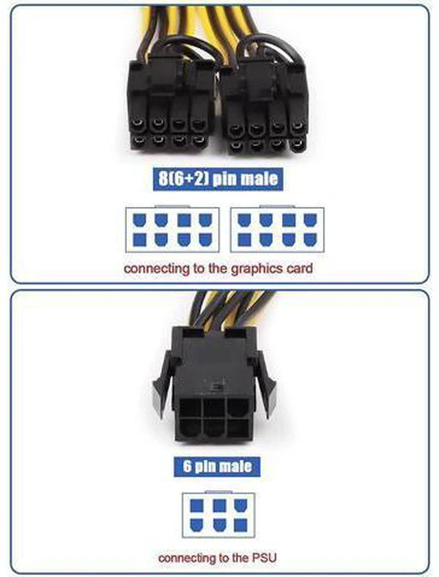 Alt view image 4 of 7 - 6 Pin PCIe - 2 x PCIe 8 (6+2) Pin 6PIN to Dual 8PIN Graphics Card PCI-e Express VGA Splitter Power Extension Cable (4 Pieces)