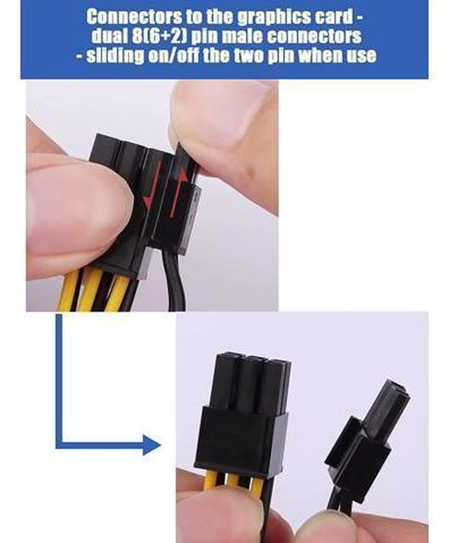 Alt view image 5 of 7 - 6 Pin PCIe - 2 x PCIe 8 (6+2) Pin 6PIN to Dual 8PIN Graphics Card PCI-e Express VGA Splitter Power Extension Cable (4 Pieces)