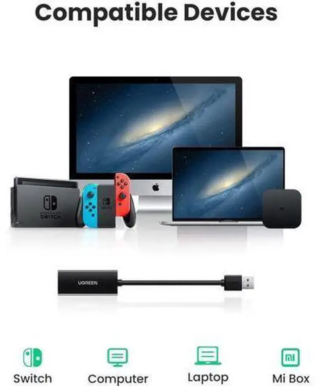 Alt view image 6 of 7 - UGREEN USB Ethernet Adapter USB 3.0 to 10 100 1000 Gigabit Ethernet LAN Network Adapter Ethernet Compatible with Nintendo Switch MacBook Surface Pro Laptop PC Black