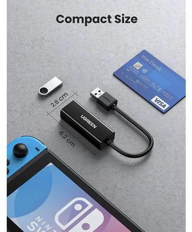 Alt view image 7 of 7 - UGREEN USB Ethernet Adapter USB 3.0 to 10 100 1000 Gigabit Ethernet LAN Network Adapter Ethernet Compatible with Nintendo Switch MacBook Surface Pro Laptop PC Black