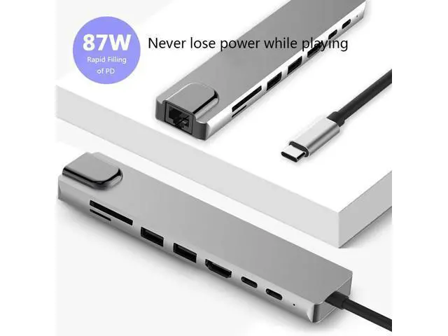 Alt view image 2 of 7 - Mirascreen Multifunctional Expansion Dock USB-C Hub Docking Station Adapter With USB 3.0 / 4K HDMI HD Display /RJ45 Gigabit Ethernet /PD Charging SD &TF Card Readers TC15