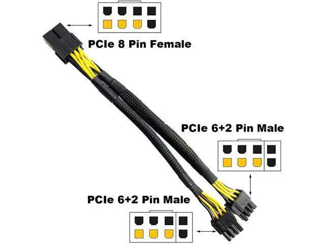 Alt view image 4 of 5 - Endlesss GPU VGA PCI-e 8 Pin Female to Dual 8(6+2) Pin Male PCI Express Adapter Braided Sleeved Splitter Power Cable 9 inch (6 Pack)