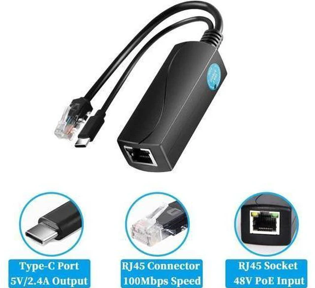 Alt view image 3 of 6 - Type C PoE Splitter 5V 2.4A Output, IEEE 802.3af Standard 10, 100Mbps for Type C RJ45 Port Power Over Ethernet Type C Splitter Adapter