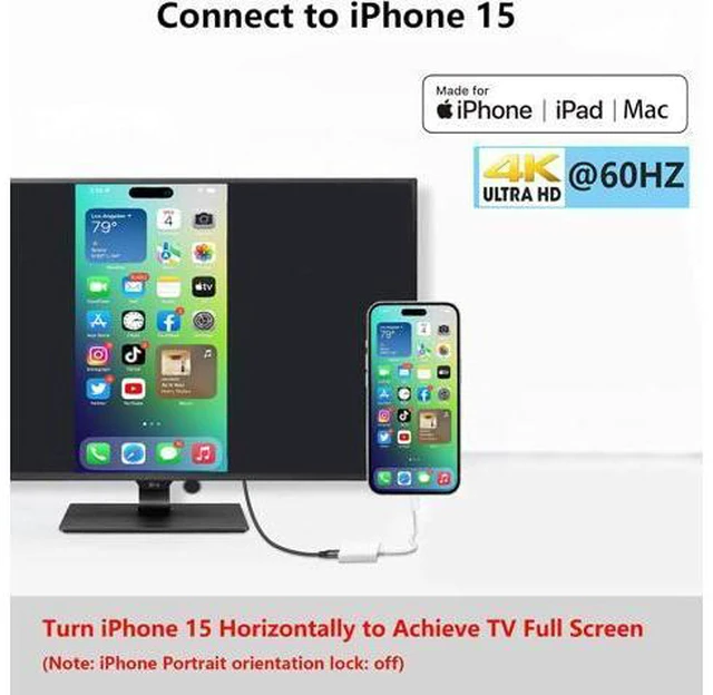 Alt view image 3 of 7 - USB-C to HDMI Adapter 4K@60Hz for iPhone 15 16 MacBook Pro Air iPad Pro USB 3.1 Type C Digital AV HDMI 2.0 Cord Compatible with Galaxy S25/S24/S23/S22 Pixelbook XPS and More