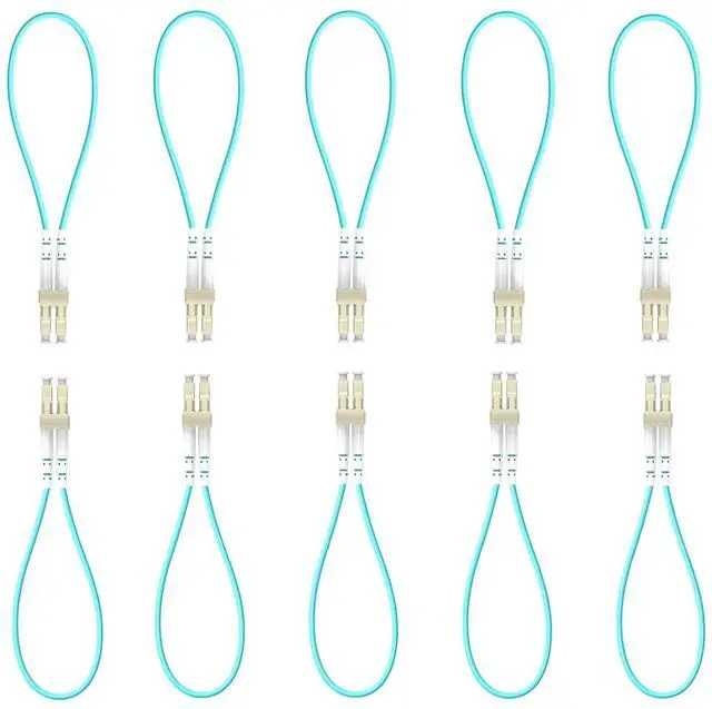 Main image of 10pack LC to LC OM3 10Gb Multimode Fiber Optic Loopback, Durable Pull Ring Design for Network Testing and Maintenance