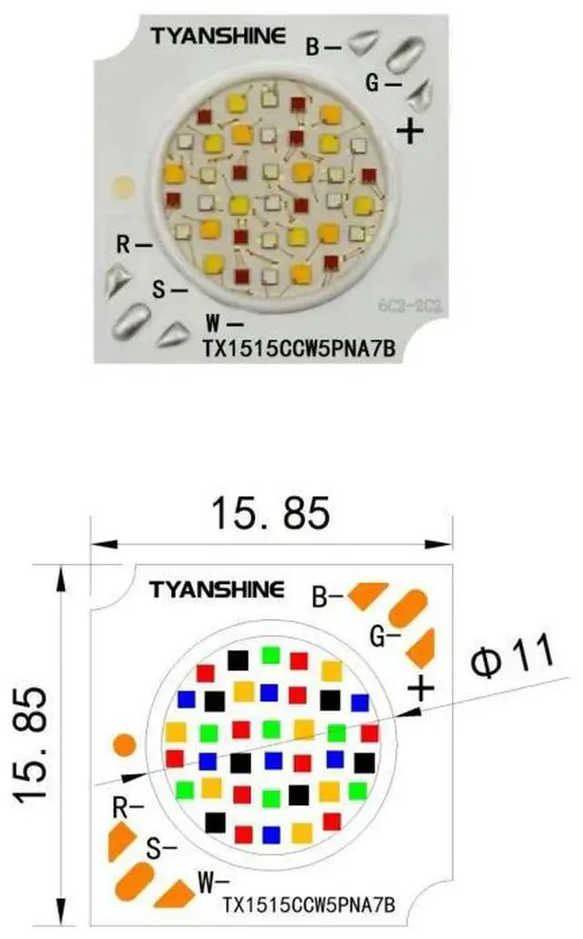 Main image of TX-1515RGBWS50 RGBWW 5-in-1 COB LED Chip 50W Size 15.85mm High Power Stage Lighting Source