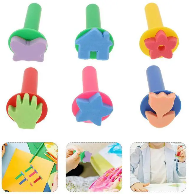 Main image of 6 Pcs Graffiti Brush Stencil Toddler Paint Brushes Foam Face Eva Sponge Painting