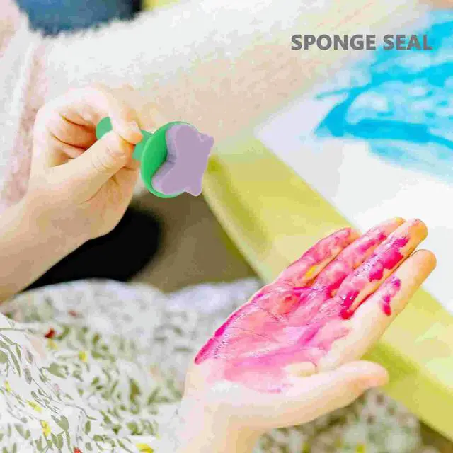 Alt view image 3 of 3 - 6 Pcs Graffiti Brush Stencil Toddler Paint Brushes Foam Face Eva Sponge Painting