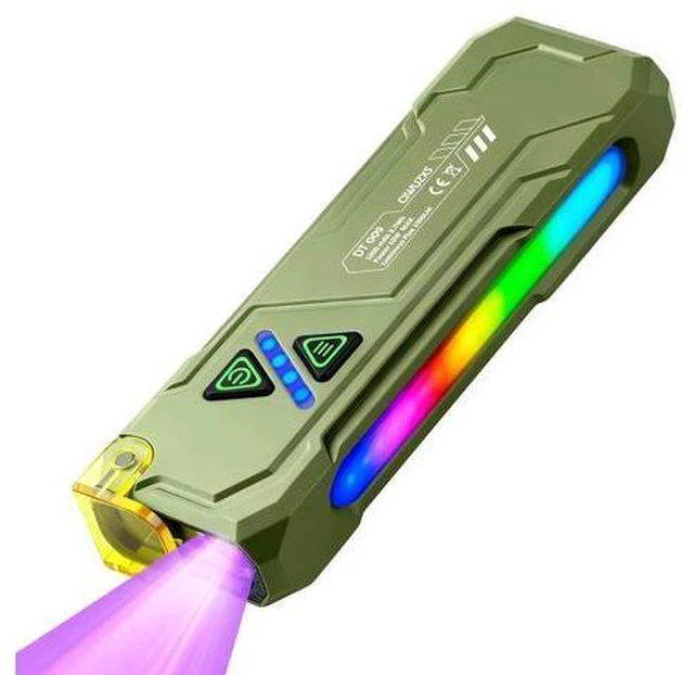 Main image of EDC Rechargeable Flat Flashlight 1000 Lumens White LED/UV/RGB Ambient Signaling Flashlights, Magnetic Clip on Pocket Light for Outdoors, Emergency, Working (1, Green, Compact)