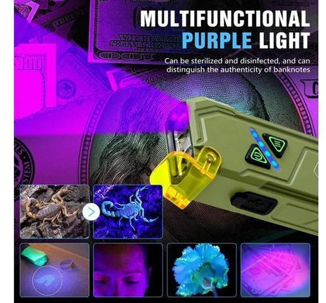 Alt view image 5 of 7 - EDC Rechargeable Flat Flashlight 1000 Lumens White LED/UV/RGB Ambient Signaling Flashlights, Magnetic Clip on Pocket Light for Outdoors, Emergency, Working (1, Green, Compact)