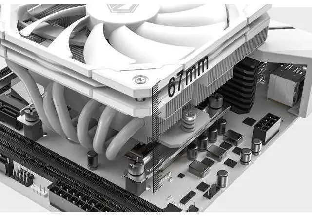 Alt view image 3 of 7 - ID-COOLING IS-67-XT White 67mm Height Low Profile CPU Cooler 6 Heatpipes CPU Air Cooler for HTPCs, ITX, and Small Form Factor Builds, 120x15mm Slim Fan, Support Intel LGA1700/1200/115X, AMD AM5/AM4