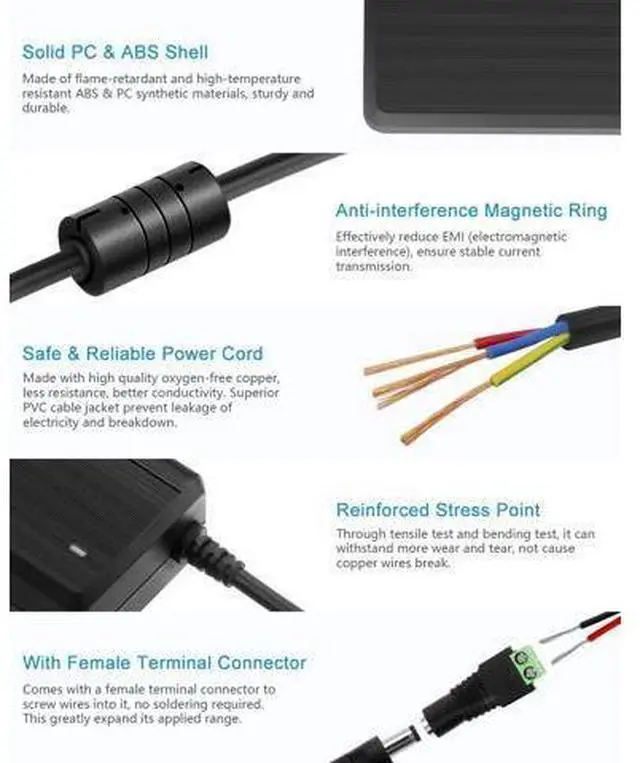 Alt view image 3 of 7 - 5V 10A Power Supply Adapter AC/DC Converter 100-240V AC to DC 5 Volt 50W 10Amp 9A 8A 7A 2A Transformer with 5.5x2.5mm Plug?for WS2812B WS2813 WS2811 W2813 SK6812 LED Strip Pixel String Light - OEM