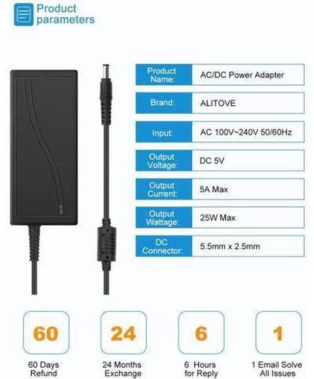 Alt view image 2 of 7 - 5V 5A AC to DC Power Supply Adapter Converter 5.5x2.5mm Plug AC 100V~240V Input for WS2812B WS2811 SK6812 LED Pixel Strip Light CCTV Camera Security System - OEM