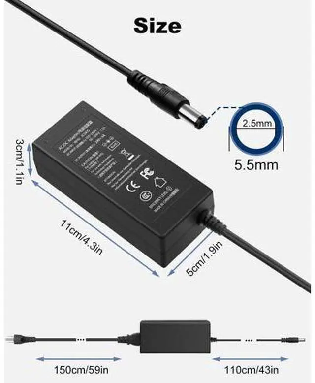 Alt view image 2 of 6 - 24 Volt 5 Amp Power Adapter 24V 5A Power Supply Adapter 100-240V 50-60Hz AC to DC Converter 24V 5A Power Supply with 5.5mm X 2.5mm DC Tip for LED Strip Light 3D Printer DC Pump etc.