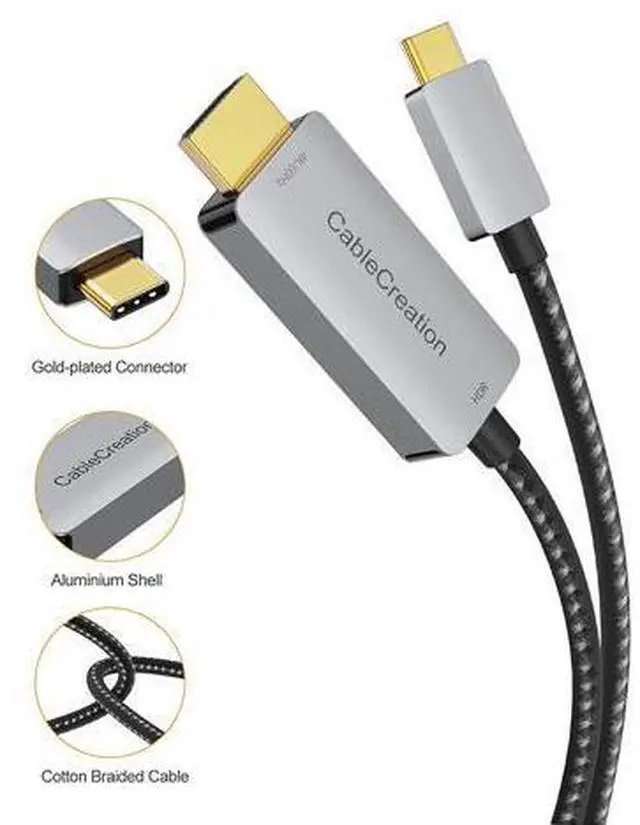 Alt view image 2 of 7 - USB C to HDMI Cable 3.3FT HDR 4K@60Hz, 2K@144Hz, 2K@120Hz, CableCreation USB Type C to HDMI Adapter Thunderbolt 3 Compatible for MacBook Pro/Air, iMac, iPad Pro 2020, Galaxy S20 S10/Note 10 and More