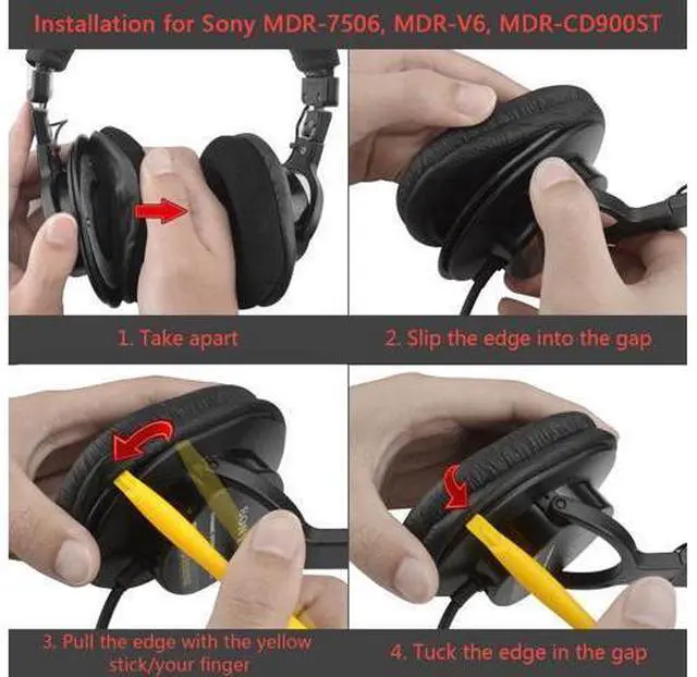 Alt view image 5 of 7 - Geekria QuickFit Protein Leather Ear Pads for SONY MDR-7506, MDR-V6, MDR-CD900ST Headphones, Replacement Ear Cushion / Ear Cups / Ear Cover, Headset Earpads Repair Parts (Black)