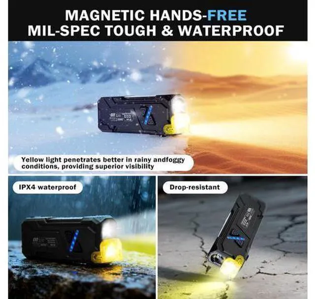 Alt view image 6 of 7 - EDC Rechargeable Flat Flashlight 1000 Lumens White LED/UV/RGB Ambient Signaling Flashlights, Magnetic Clip on Pocket Light for Outdoors, Emergency, Working (1, Black, Compact)