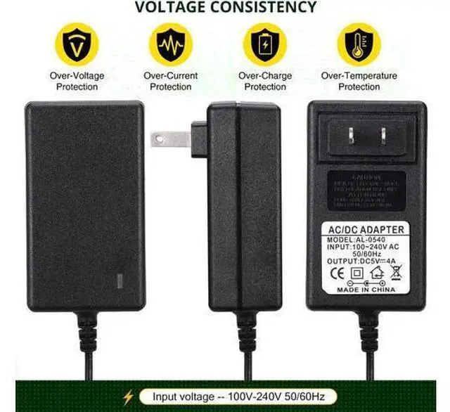 Alt view image 4 of 7 - DC 5V 4A Power Adapter, AC 100-240V to DC 5 Volt 4 Amp 20W Power Supply 5V 4000mA Switching Transformer AC to DC Converter, 5.5x2.5mm DC Jack Also Compatible with 5.5x2.1mm Plug - OEM